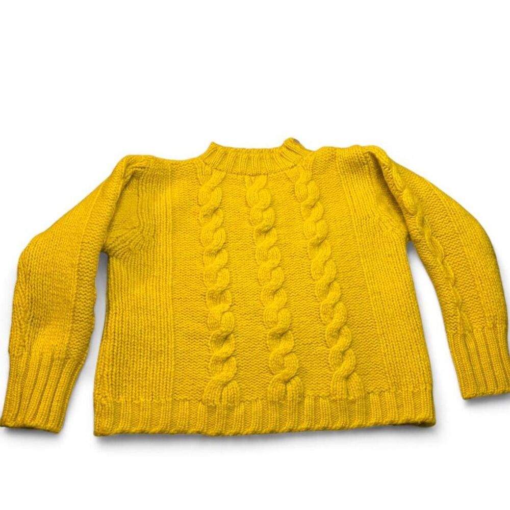 Vintage Kids Medium 100% Wool Mustard Yellow Cable Knit Sweater